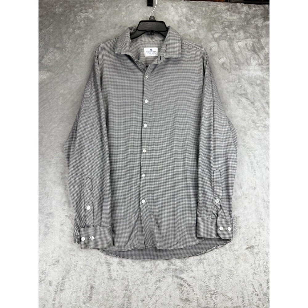 Mizzen+Main Mens XL Trim Fit Dress Shirt Black White Check Long Sleeve
